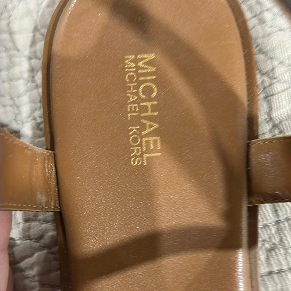 Michael Kors Brown Sandals with Gold Logo and Adjustable Strap - Picture 3 of 4